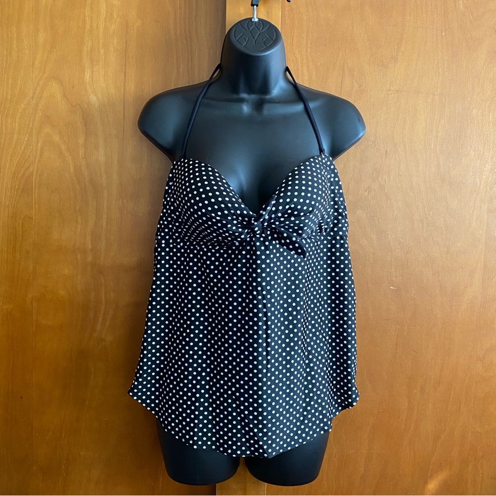 a.n.a Black and White Polka Dot Halter Tankini Swim Top Size XL